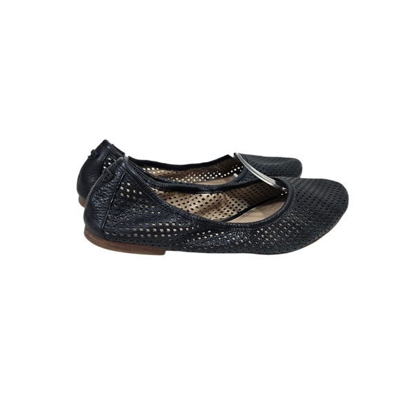 Tory Burch Black Whittaker Perforated Leather Ballerina Flats - Picture 3 of 9